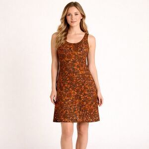 Toad & Co Womens XS Dress Tank Light Athletic Orange Brown Laser Cut Floral